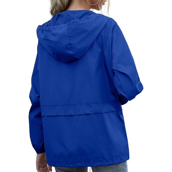 Women's Waterproof Raincoat Lightweight Hooded Windbreaker with Pockets - Picture 3 of 7